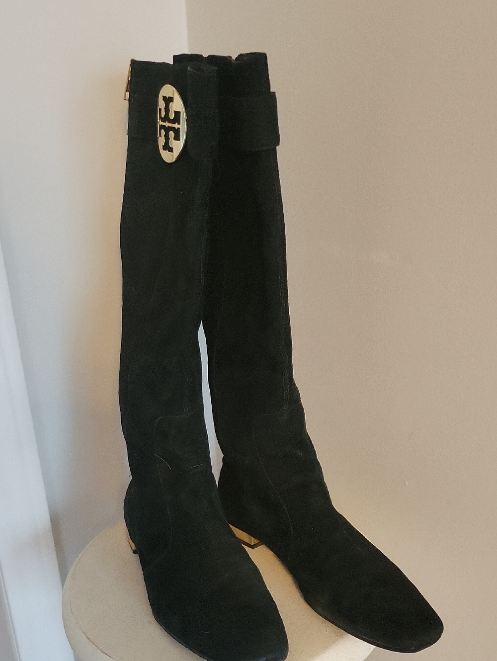 Tory Burch Uma Black Suede Logo Boots size 9 - Picture 3 of 9